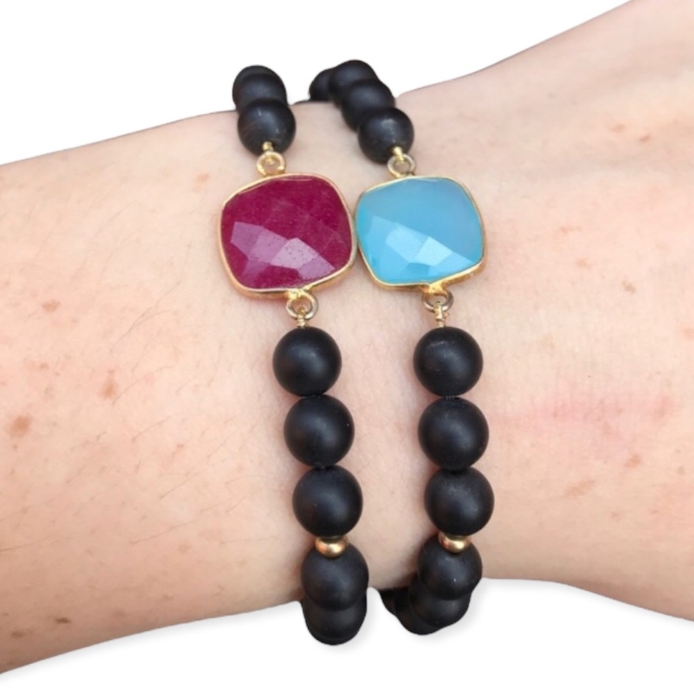 Black Agate Beaded stretch Bracelet